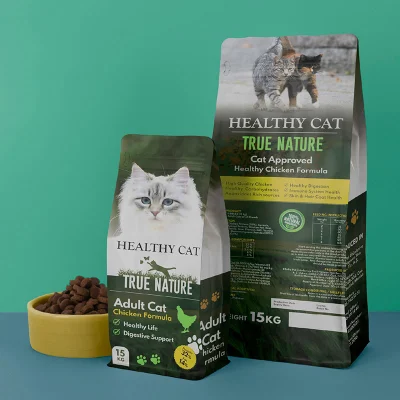 Упаковочные пакеты Ziplock с плоским дном для кормов для домашних животных с индивидуальной печатью для собак и кошек